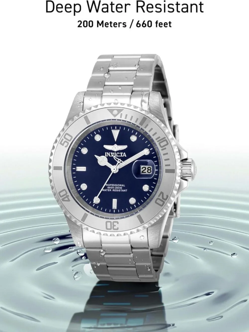 Men's 40mm Pro Diver Watch - Blue Dial, Silver Tone Stainless Steel, Water